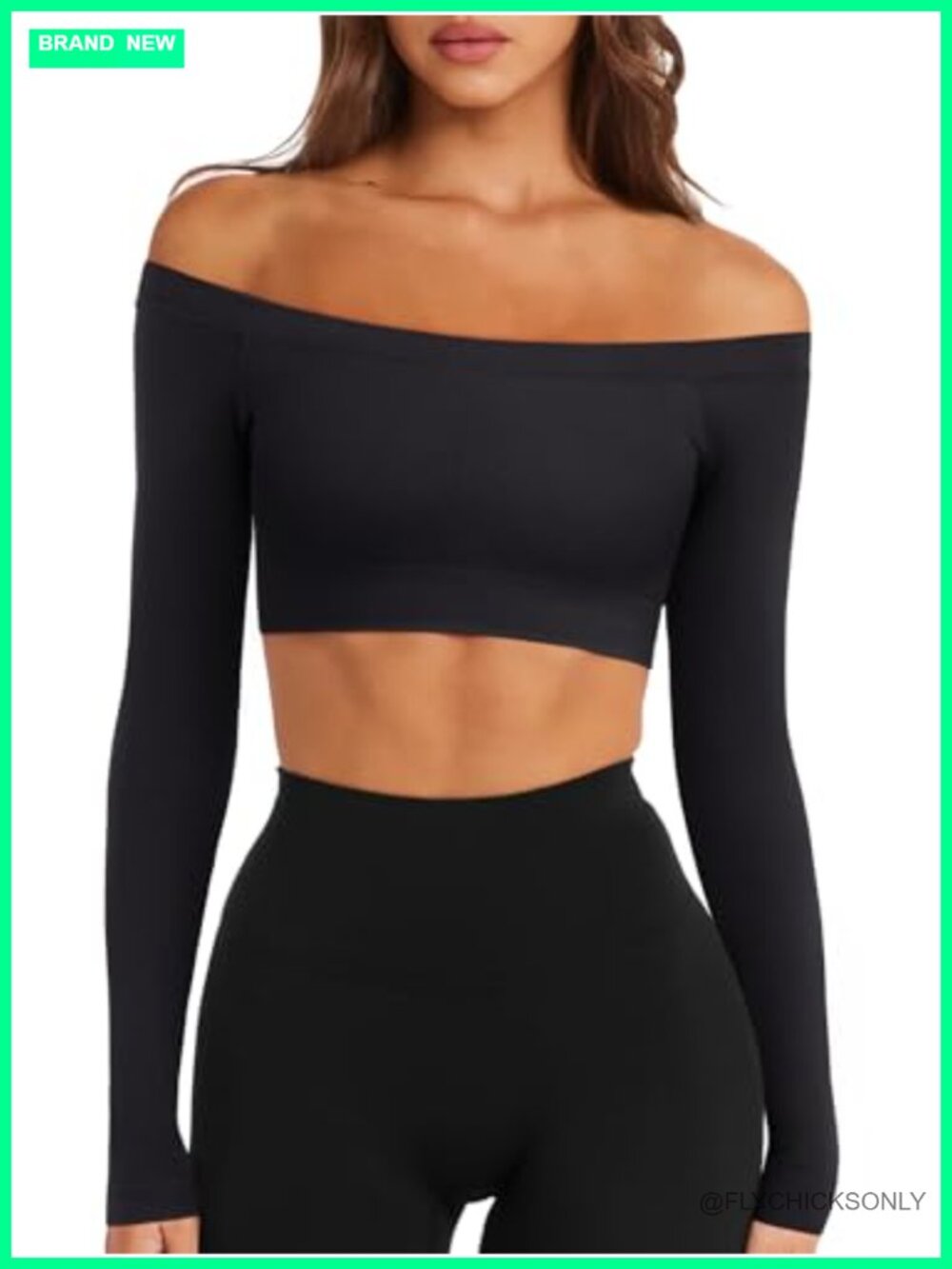 Womens Seamless Off the Shoulder Crop Top Long Sleeve Workout Gym Yoga